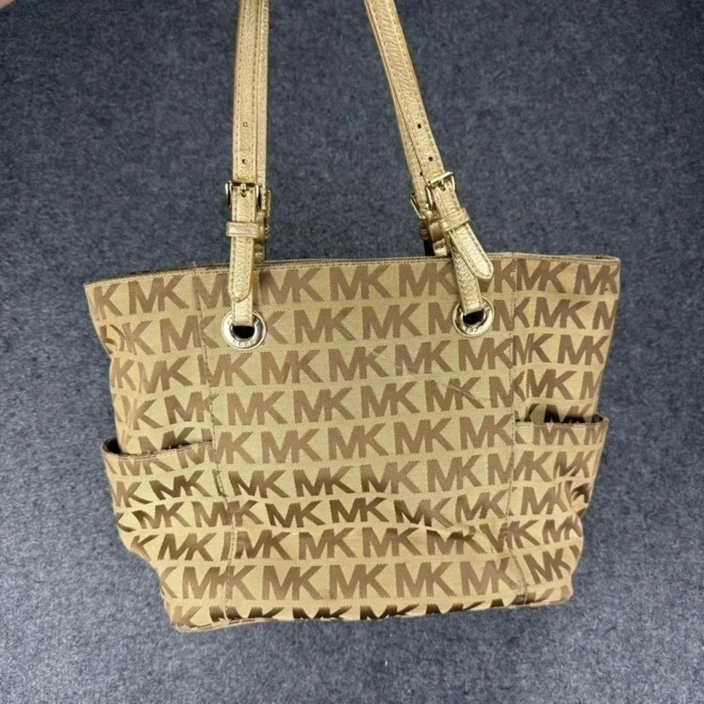 Michael Kors MK Logo Tote Bag & Wallet Set‎ Brown Beige Signature Purse